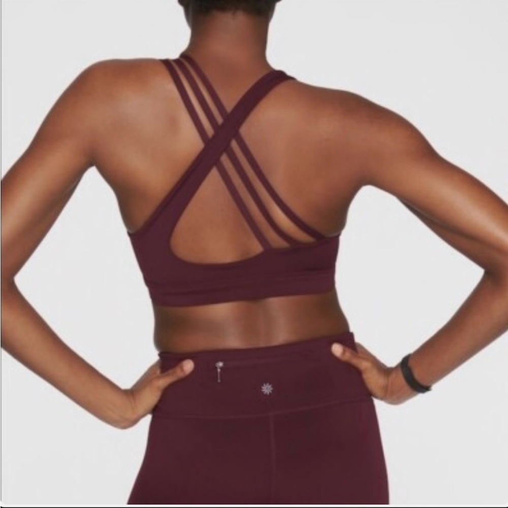 Athleta Run Free Burgundy Strappy Sports Bra